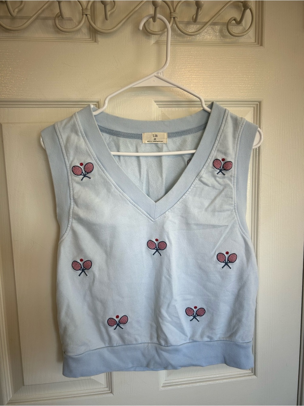 T.La Pale Blue Knit Tennis V-Neck Tank Size S Wimbledon Anthropologie